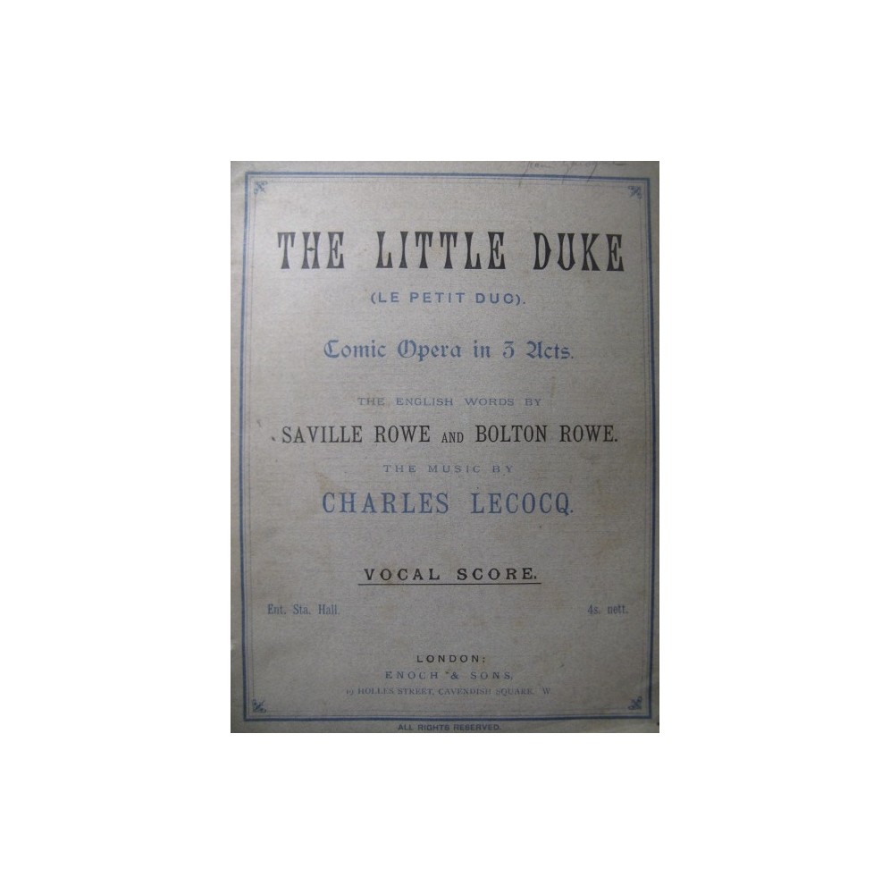 LECOCQ Charles The Little Duke Opera 1879