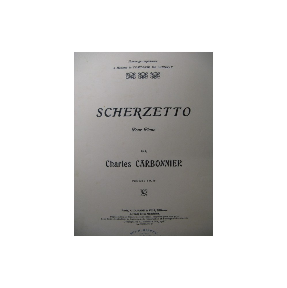 CARBONNIER Charles Scherzetto Piano 1908