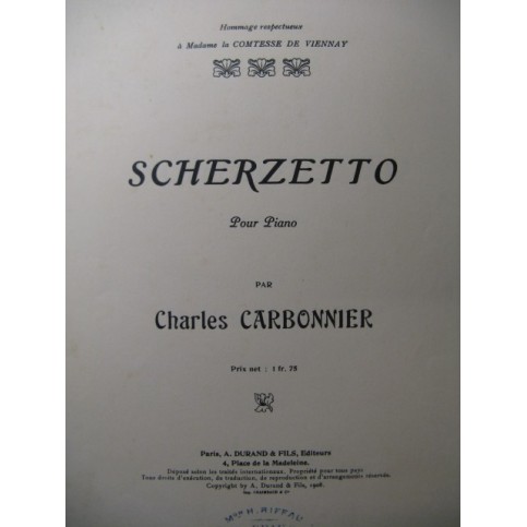 CARBONNIER Charles Scherzetto Piano 1908