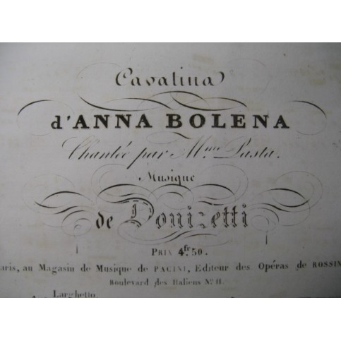 DONIZETTI G. Anna Bolena Cavatina Chant Piano ca1830