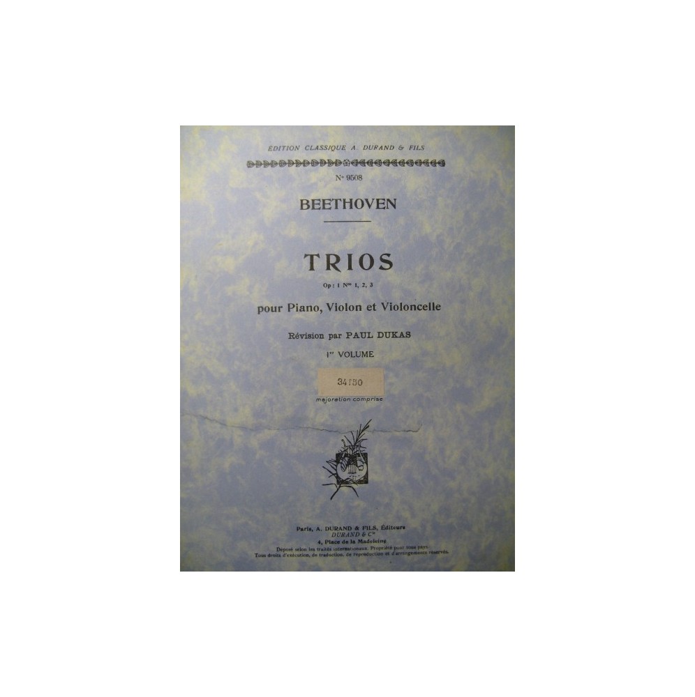 BEETHOVEN Trios Vol 1 Piano Violon Violoncelle 1930