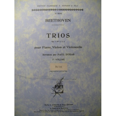 BEETHOVEN Trios Vol 1 Piano Violon Violoncelle 1930