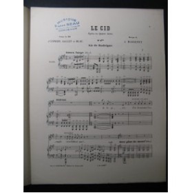 MASSENET Jules Le Cid No 2 Air de Rodrigue Chant Piano 1886