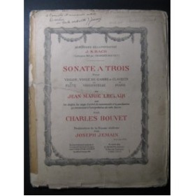 LECLAIR Jean-Marie Sonate à trois Dédicace Flûte Violoncelle Piano 1905