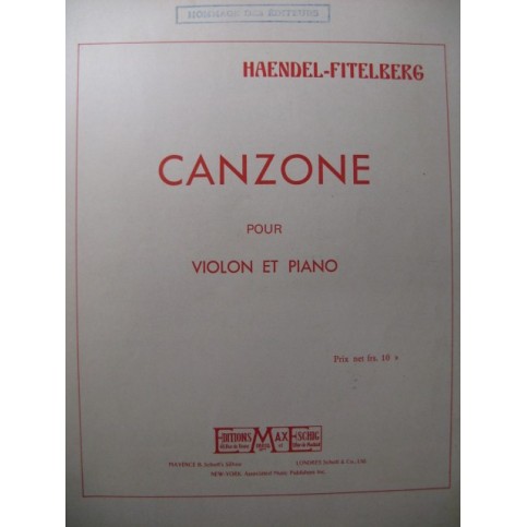 HAENDEL G. F. Canzone Violon Piano
