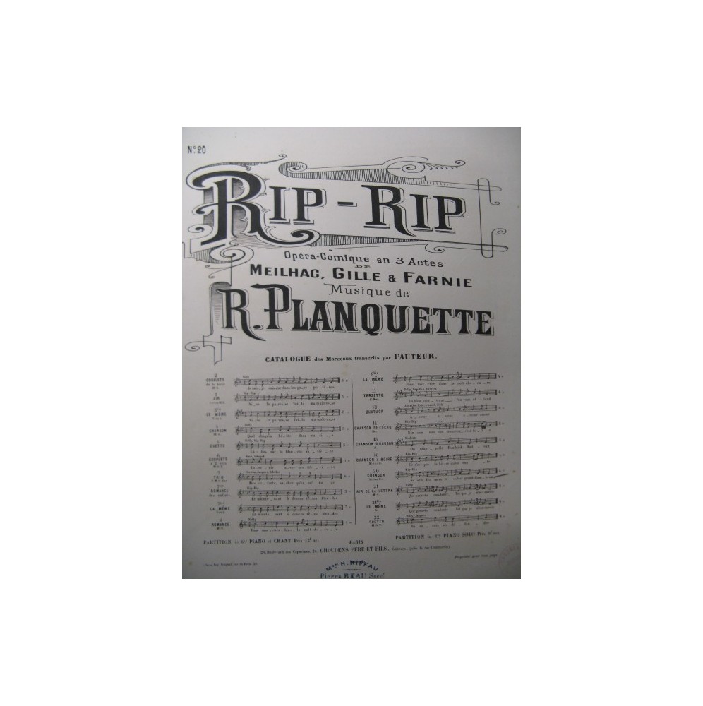 PLANQUETTE Robert Rip-Rip No 20 Chant Piano ca1885