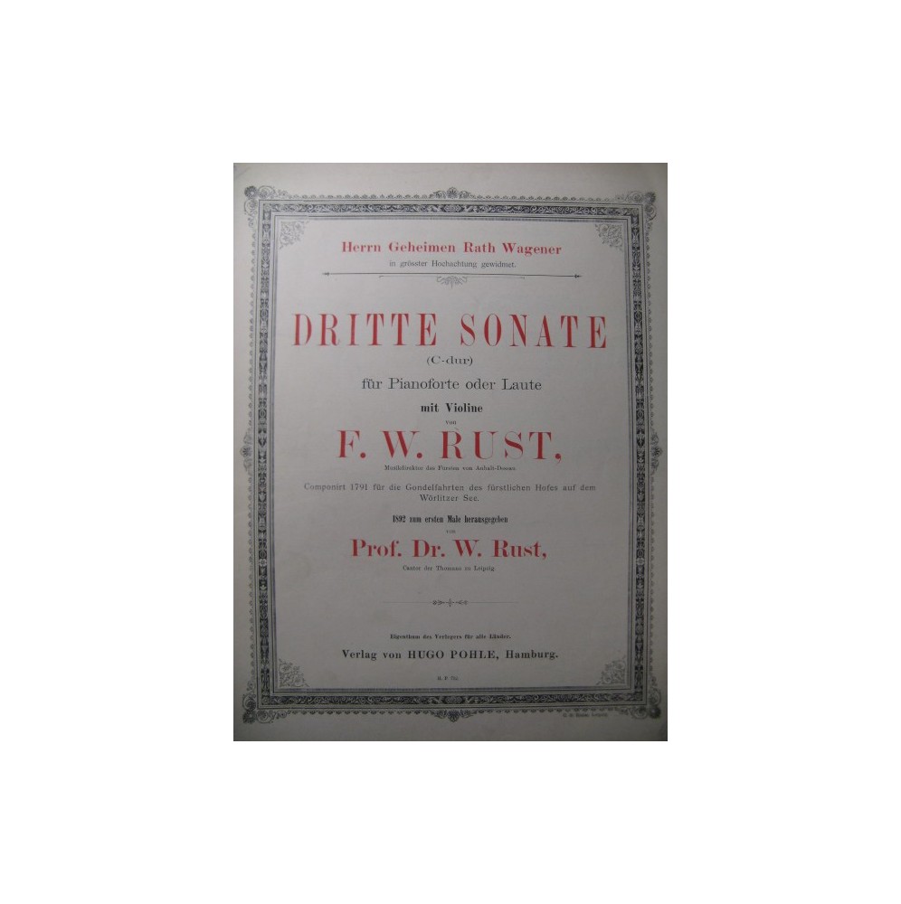 RUST F. W. Dritte Sonate Violon Piano ca1880
