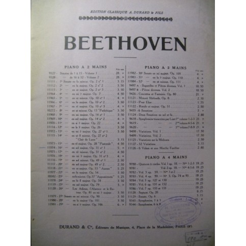 BEETHOVEN Sonate No 16 op. 31 No 1 Piano 1930