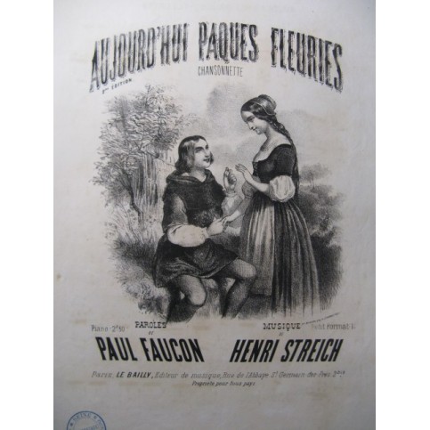 STREICH Henri Aujourd'hui Pâques Fleuries Chant Piano ca1850
