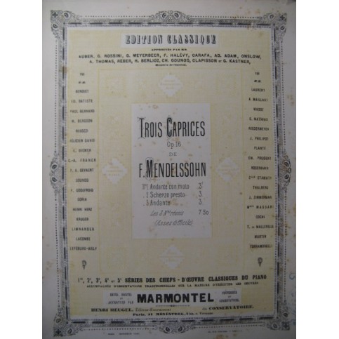 MENDELSSOHN Caprice op 16 No 1 Piano 1883