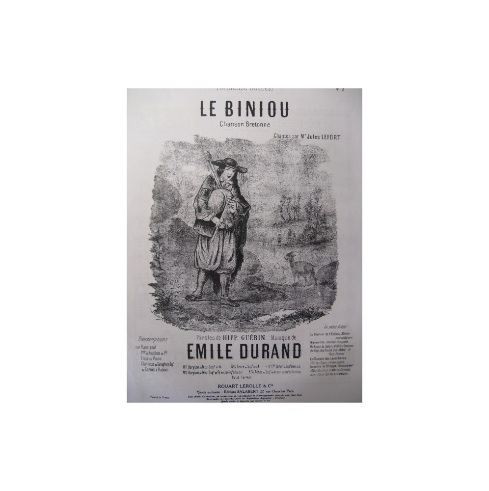 DURAND Emile le Biniou Chant Piano 1947