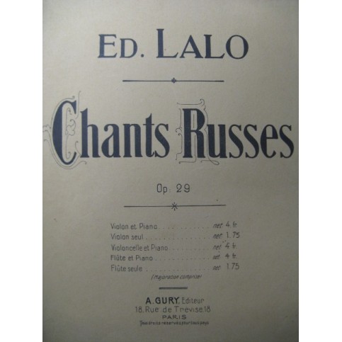 LALO Edouard Chants Russes Violon Piano