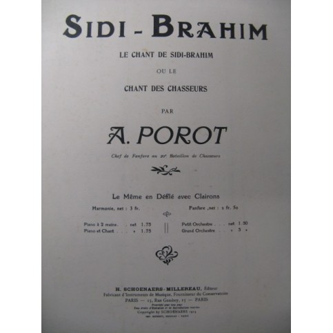 POROT A. Sidi-Brahim Chant Piano 1914