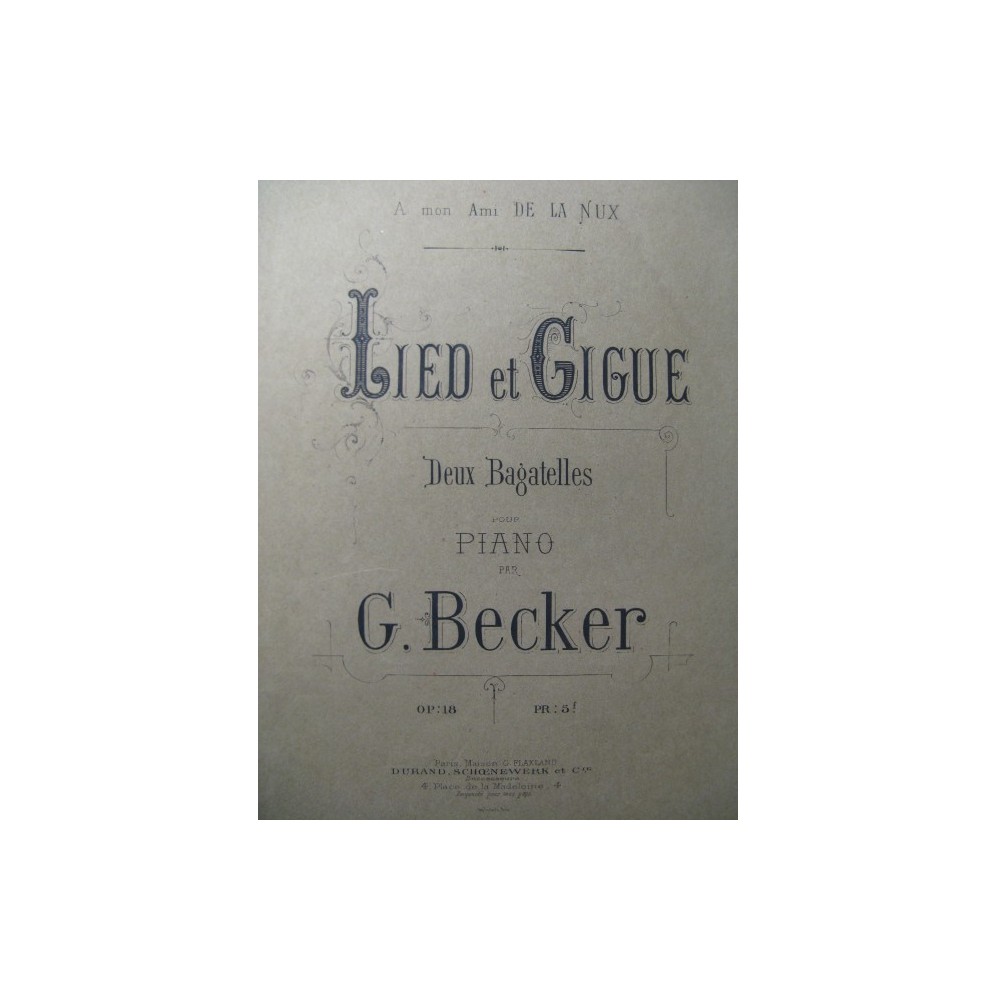 BECKER G. Lied et Gigue Piano 1873