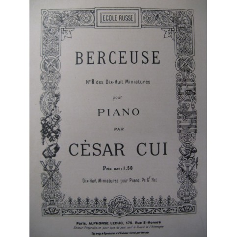 CUI César Berceuse No 8 Piano
