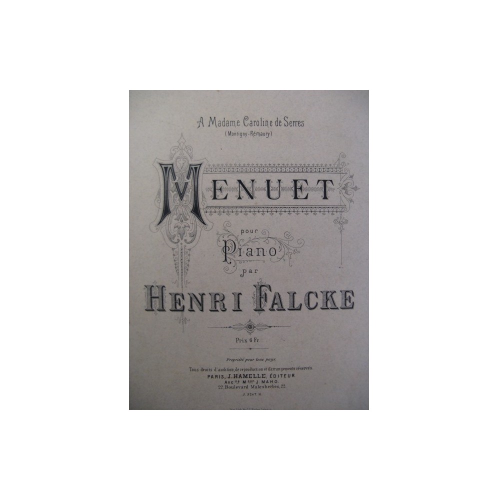 FALCKE Henri Menuet Piano 1892