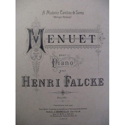 FALCKE Henri Menuet Piano 1892