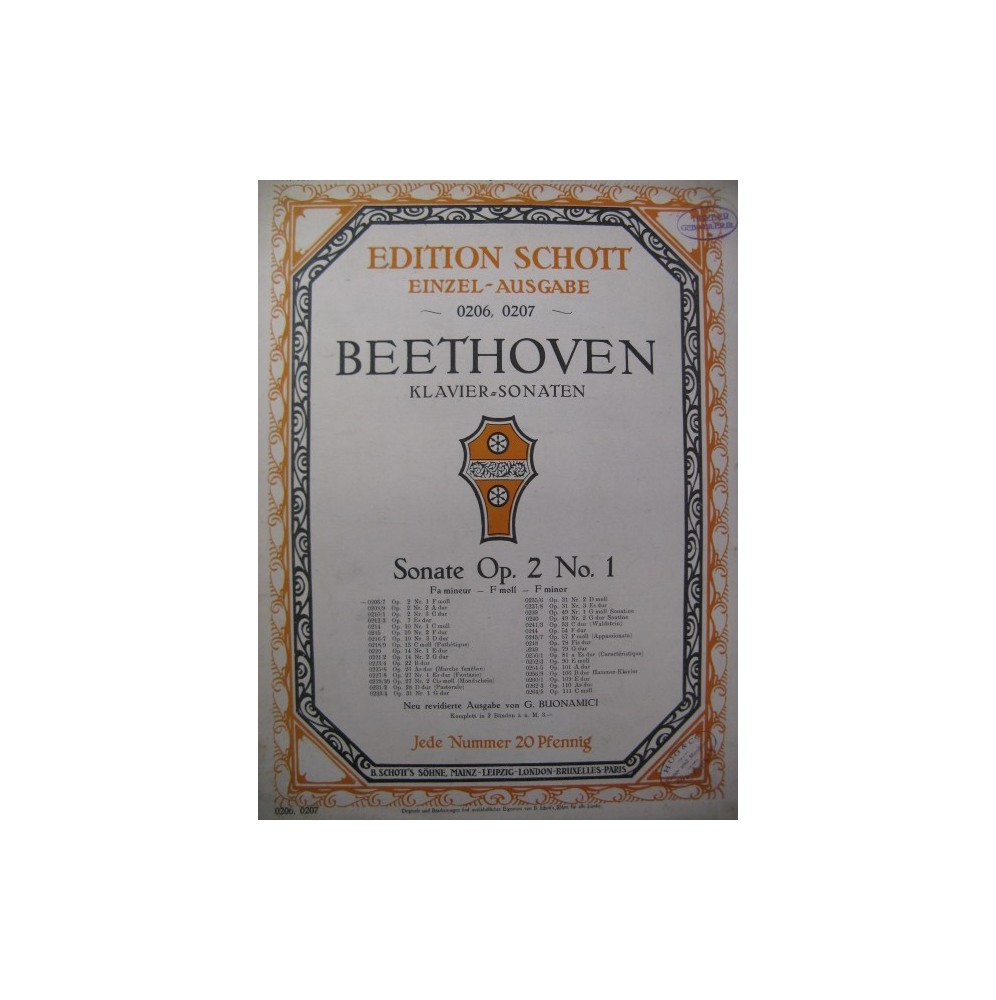 BEETHOVEN Sonate op 2 No 1 Piano 1903