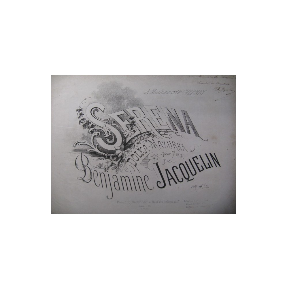 JACQUELIN Benjamine Serena Dédicace Piano 1894