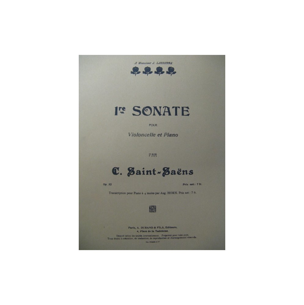 SAINT-SAËNS Camille Sonate No 1 Violoncelle Piano