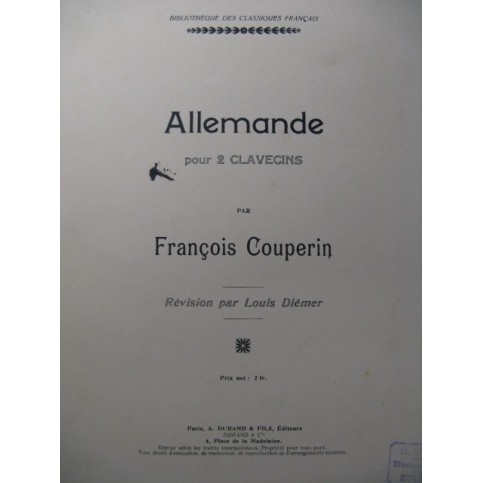 COUPERIN François Allemande Clavecin 1904