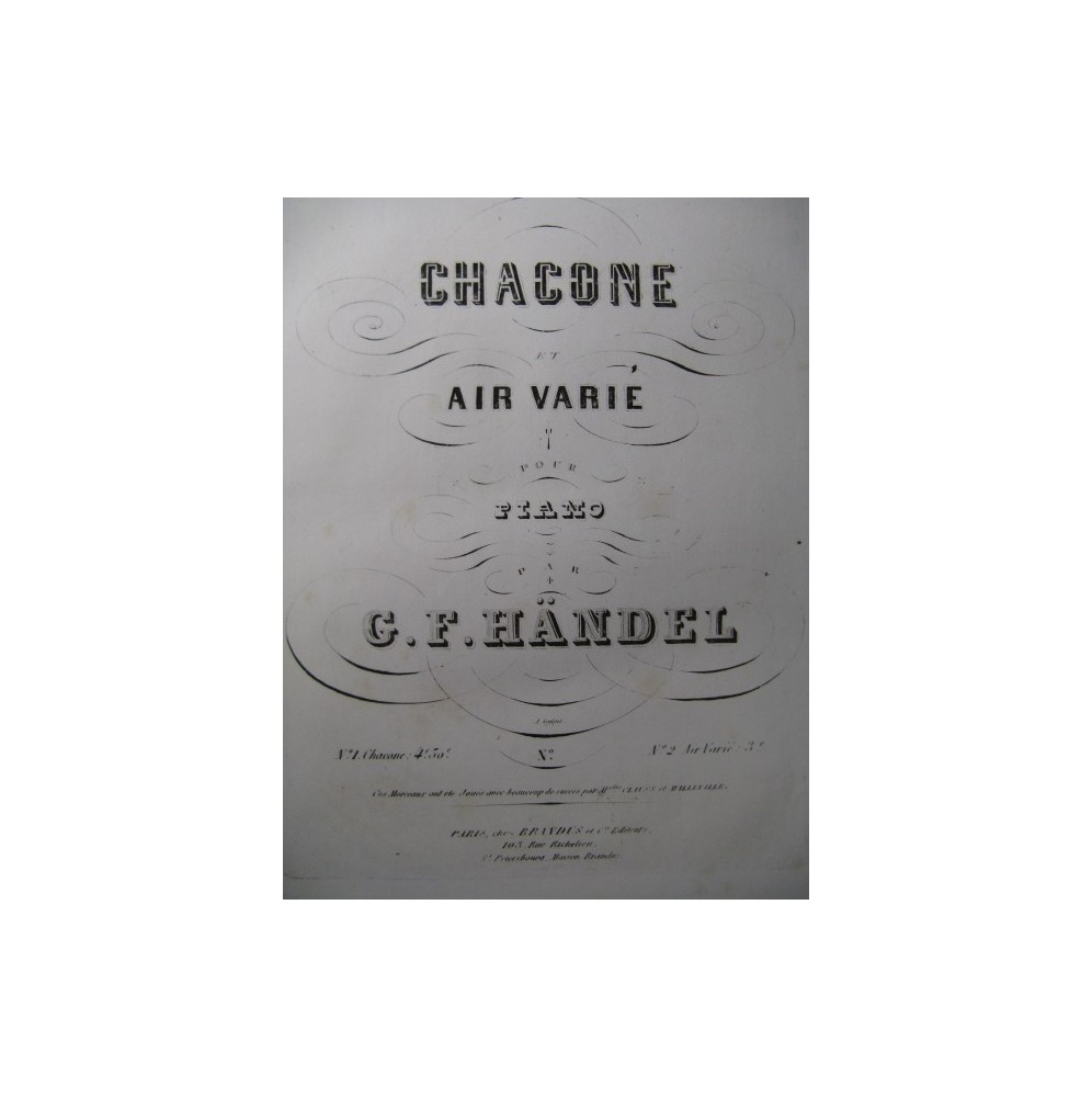 HAENDEL G. F. Air varié Piano ca1854
