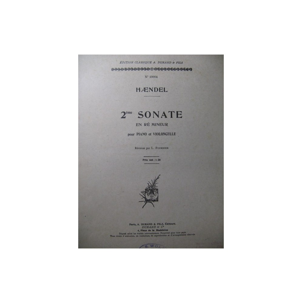 HAENDEL G. F. Sonate No 2 Violoncelle Piano