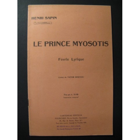 SAPIN Henri Le Prince Myosotis Chant Piano 1925