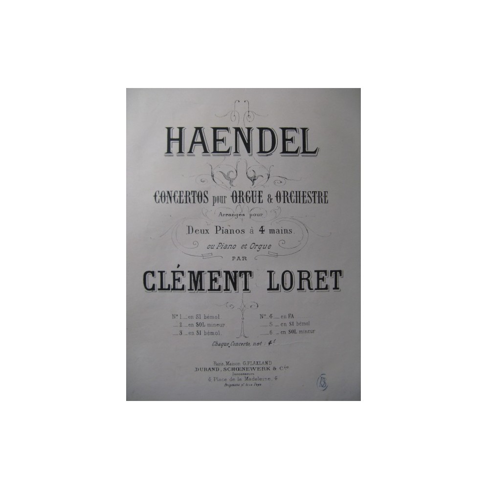 HAENDEL G. F. Concerto Clément Loret Orgue Piano 4 mains 1873