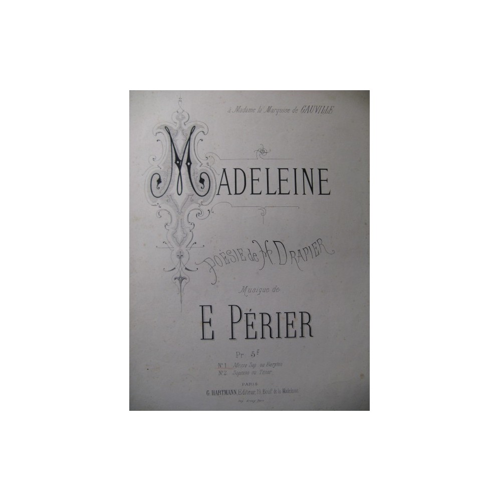 PÉRIER E. Madeleine Chant Piano 1872