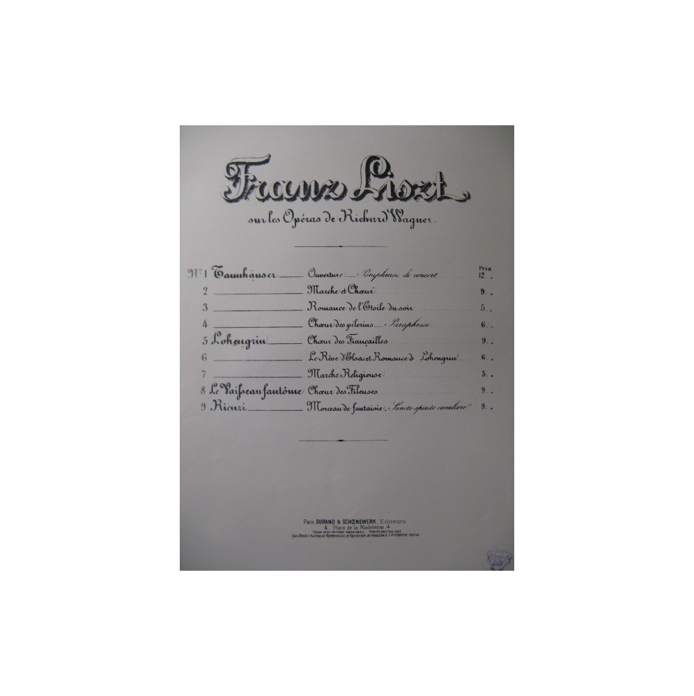 LISZT Franz Choeur de Fileuses Wagner Piano ca1890