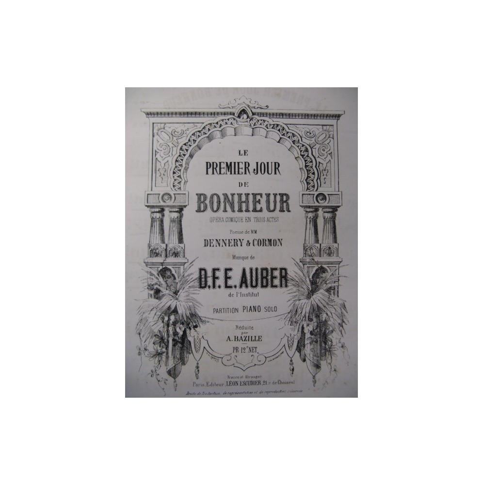 AUBER D. F. E. Le Premier Jour de Bonheur Piano ca1870