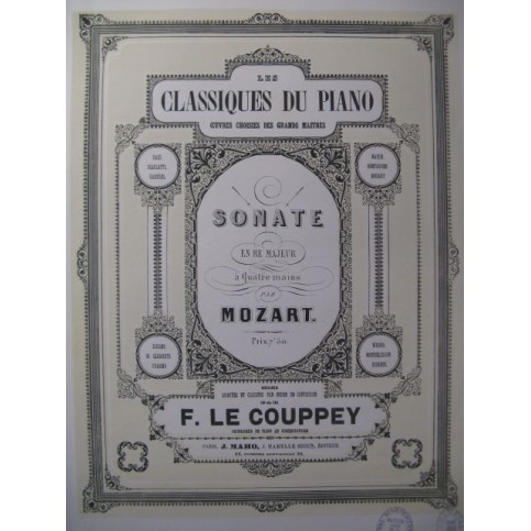 MOZART W. A. Sonate en Ré Maj Piano 4 mains ca1880