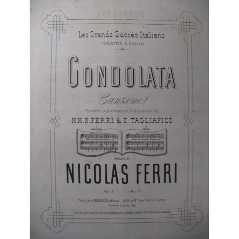 FERRI Nicolas Condolata Chant Piano ca1875