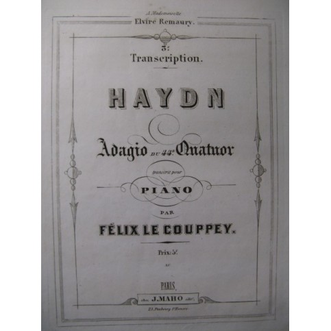 HAYDN Joseph Adagio Le Couppey Piano ca1870