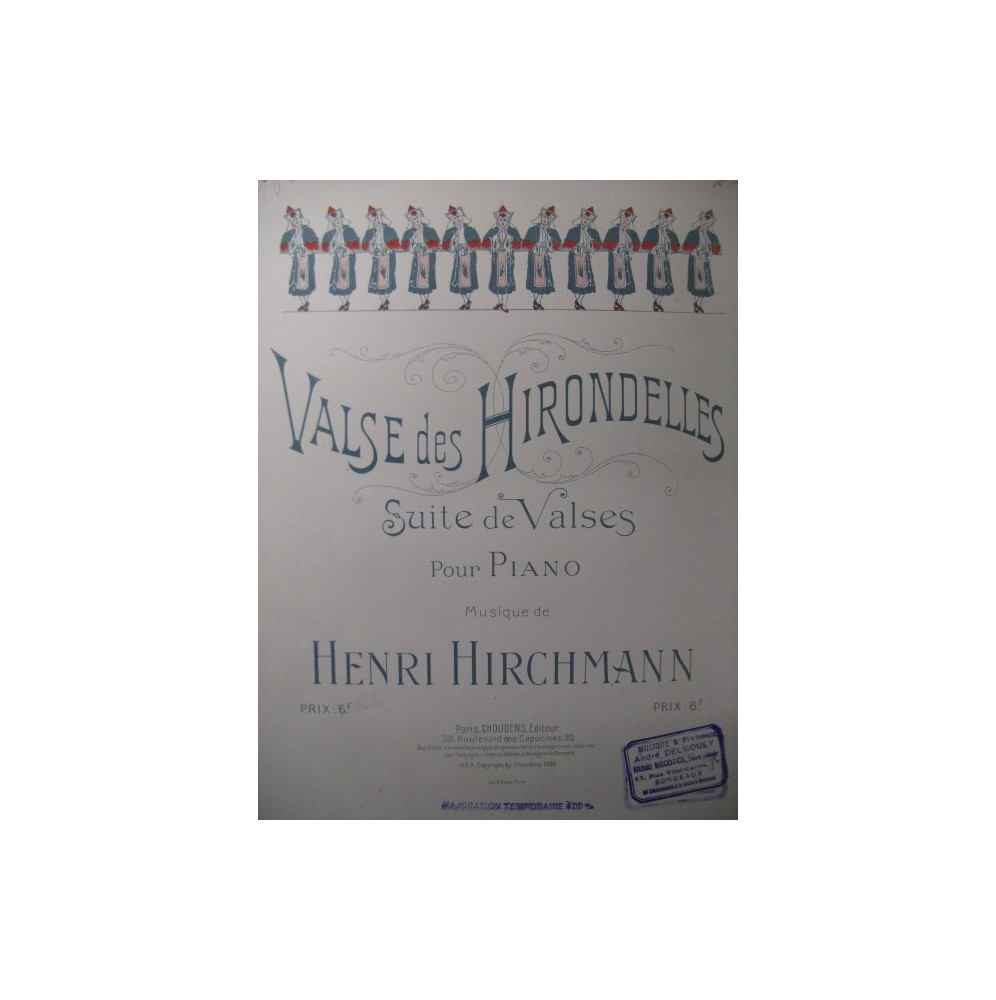 HIRCHMANN Henri Valse des Hirondelles Piano 1906