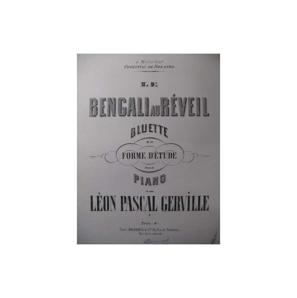GERVILLE Léon Pascal Le Bengali au Réveil Piano ca1850