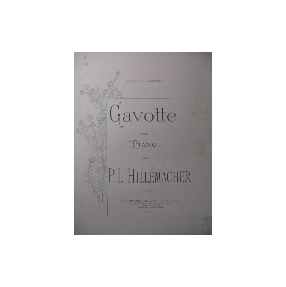 HILLEMACHER P. L. Gavotte Piano 1898