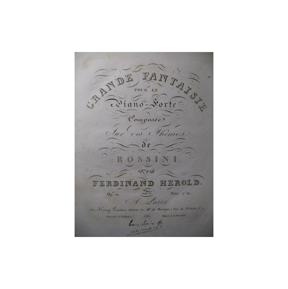 HEROLD Ferdinand Fantaisie Rossini Piano ca1820