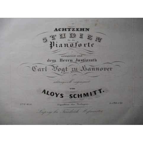 SCHMITT Aloys 18 Studien Piano ca1835