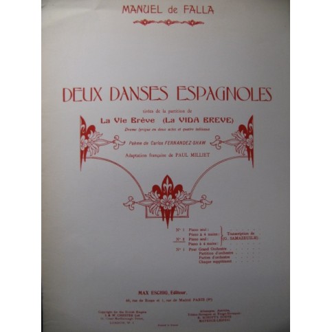 DE FALLA Manuel La Vie Brève No 2 Piano 1950