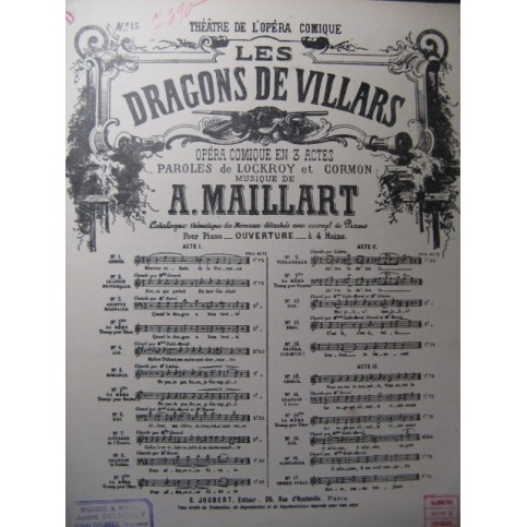 MAILLART A. Les Dragons de Villars No 15 Chant Piano XIXe