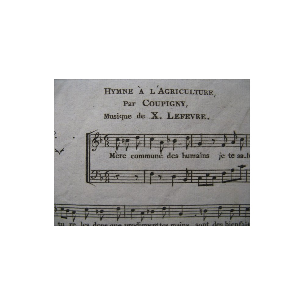 LEFEVRE Xavier Hymne à l'Agriculture Chant Piano 1796