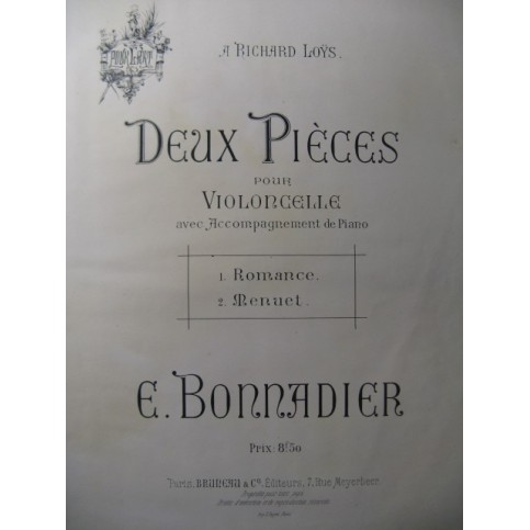 BONNADIER E. 2 Pièces pour Violoncelle Piano