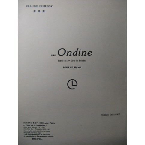 DEBUSSY Claude Ondine Piano 1965
