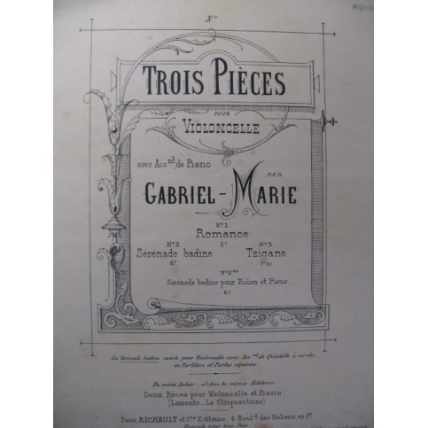 GABRIEL-MARIE Tzigane Piano Violoncelle 1886