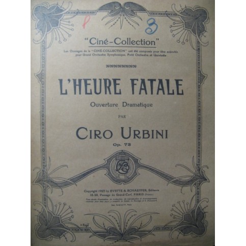 URBINI Ciro L'Heure Fatale Orchestre 1923