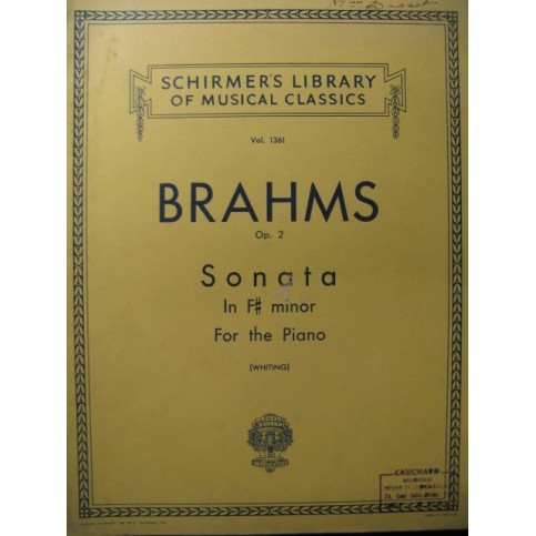 BRAHMS Johannes Sonate op 2 Piano