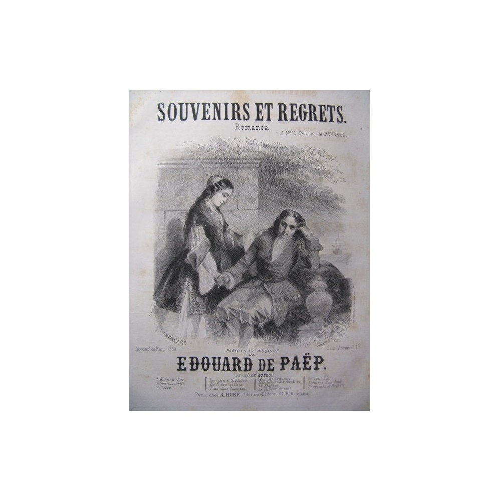 DE PAËP Edouard Souvenirs et Regrets Chant Piano ca1850