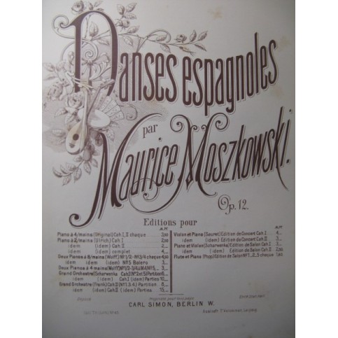 MOSZKOWSKI Maurice Danse Espagnole No 3 2 Pianos 4 mains XIXe